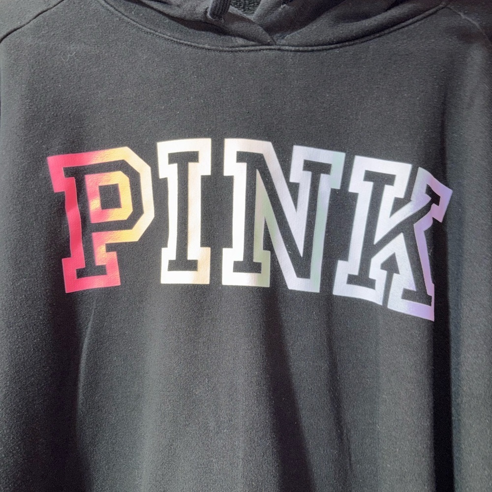 Victoria’s Secret PINK Black Hoodie Pullover Oversized Logo Cozy Sweatshirt - Picture 3 of 10